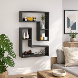 Wall Shelves 2 pcs Grey Cube Floating Display Storage Living Room Bedroom Decor