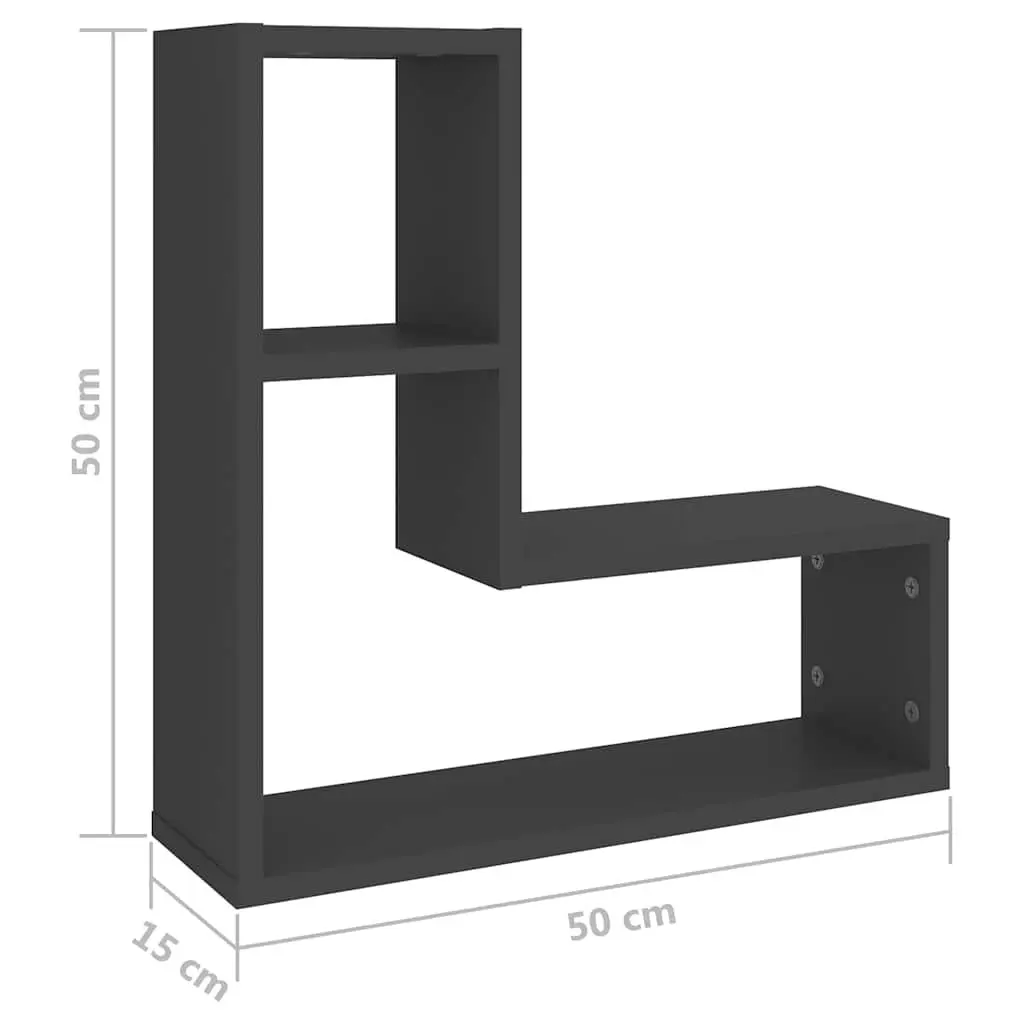 Wall Shelves Grey Cube Floating Display 50 x 15 x 50 cm 2 pcs