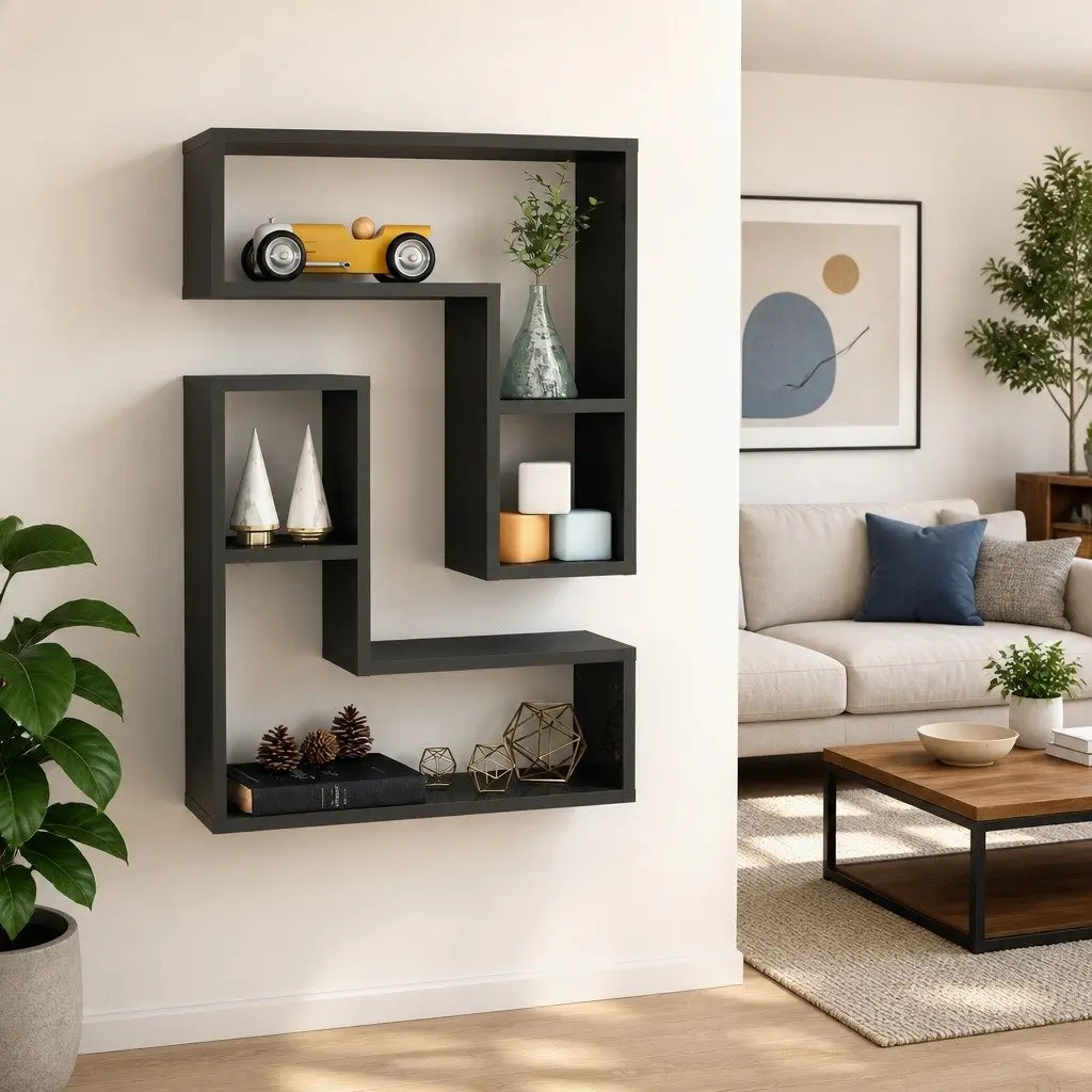 Wall Shelves Grey Cube Display Storage 50 x 15 x 50 cm 2 Piece