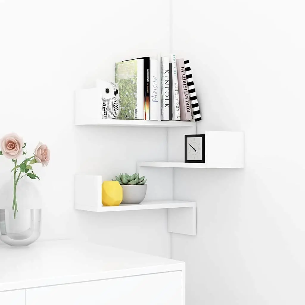 Wall Corner Shelf White Storage Display Unit 40 x 40 x 50 cm