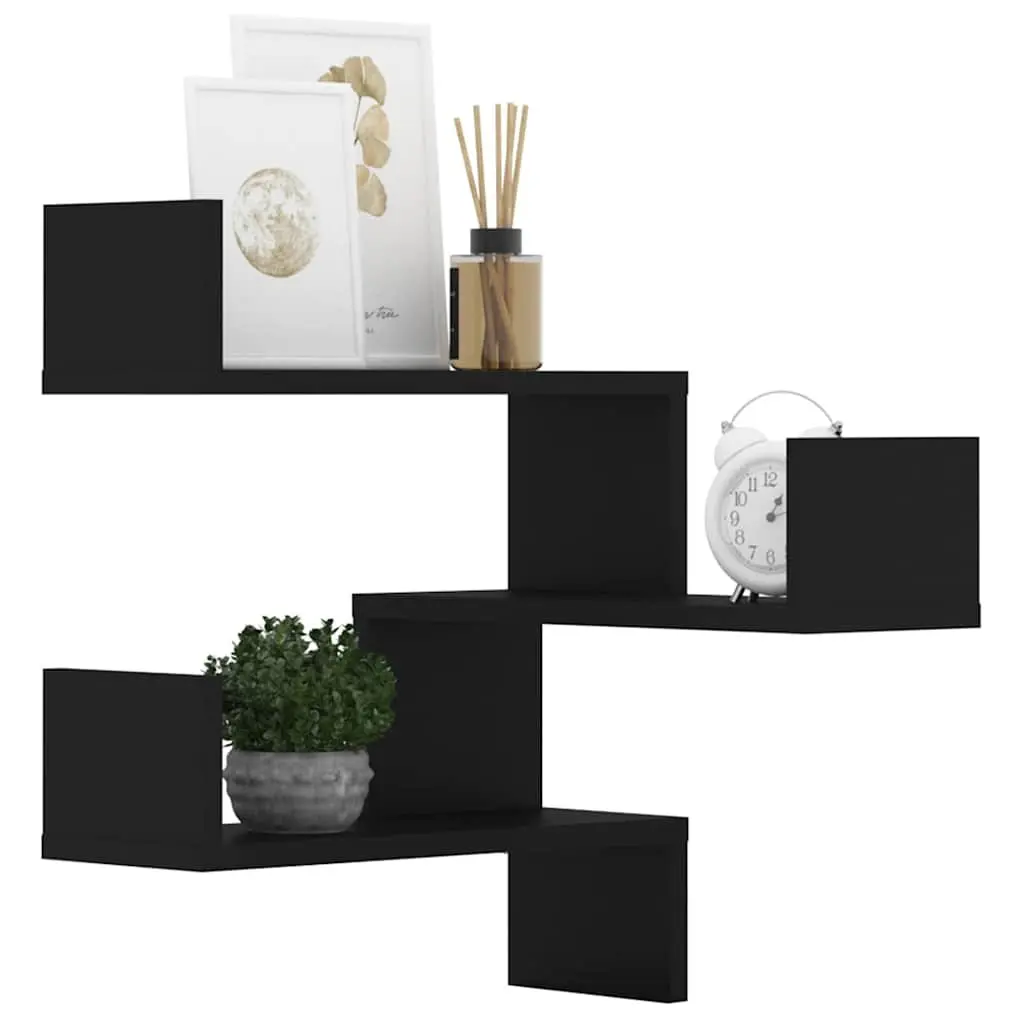 Wall Corner Shelves Black 40x40x50 cm 2 Piece Storage Display Floating Shelf