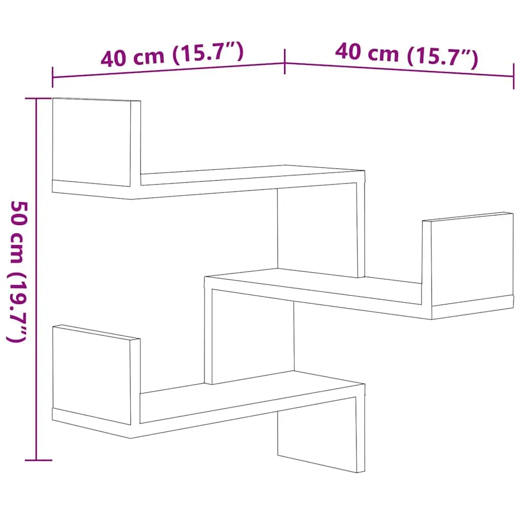 Wall Corner Shelves Black 40x40x50 cm 2 Piece Storage Display Floating Shelf