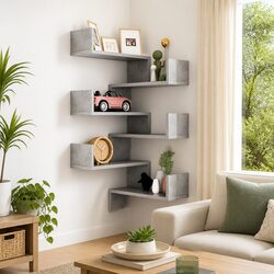 Two Stylish Grey Wall Corner Shelves - Perfect for You