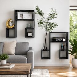Wall Shelves 2 pcs Grey Music Note Design Bedroom Living Room Display Storage