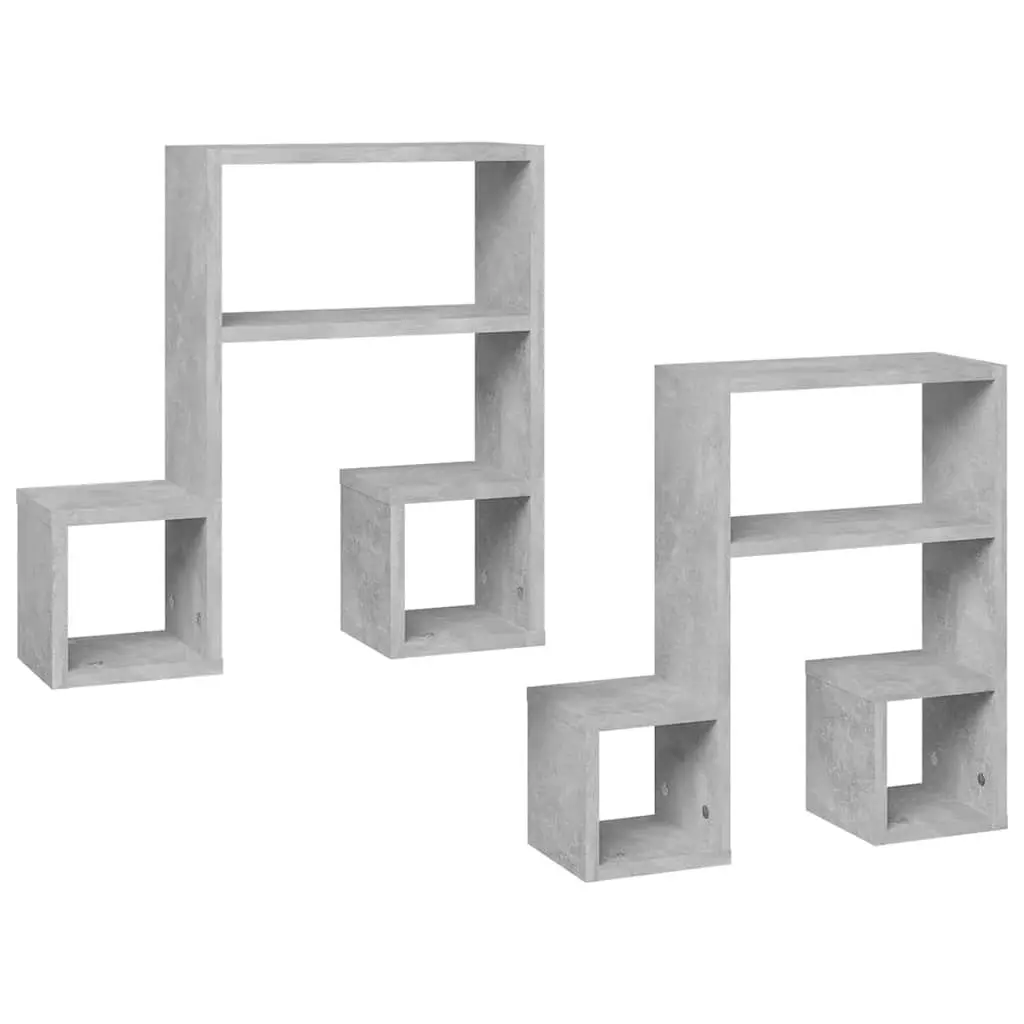 Wall Shelves Music Note Design Grey Set of 2 Hanging Floating Bedroom Living