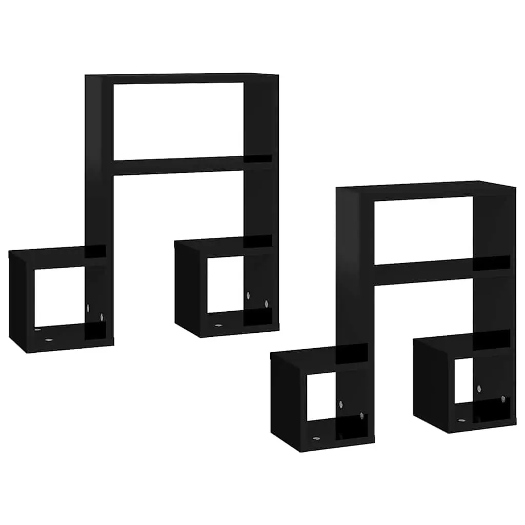 Music Note Wall Shelf Black 50x15x50 cm Floating Storage Display Shelves 2 Piece
