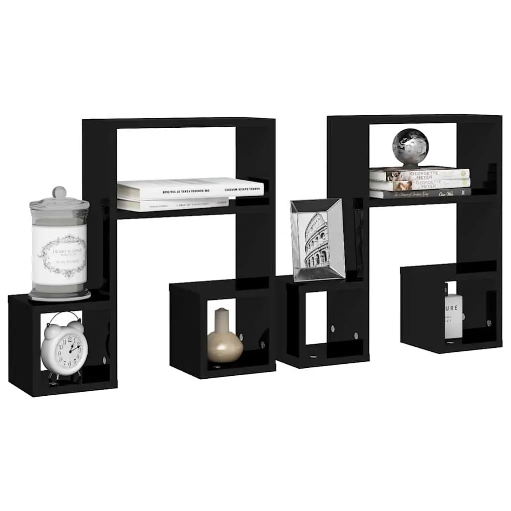 Music Note Wall Shelf Black 50x15x50 cm Floating Storage Display Shelves 2 Piece