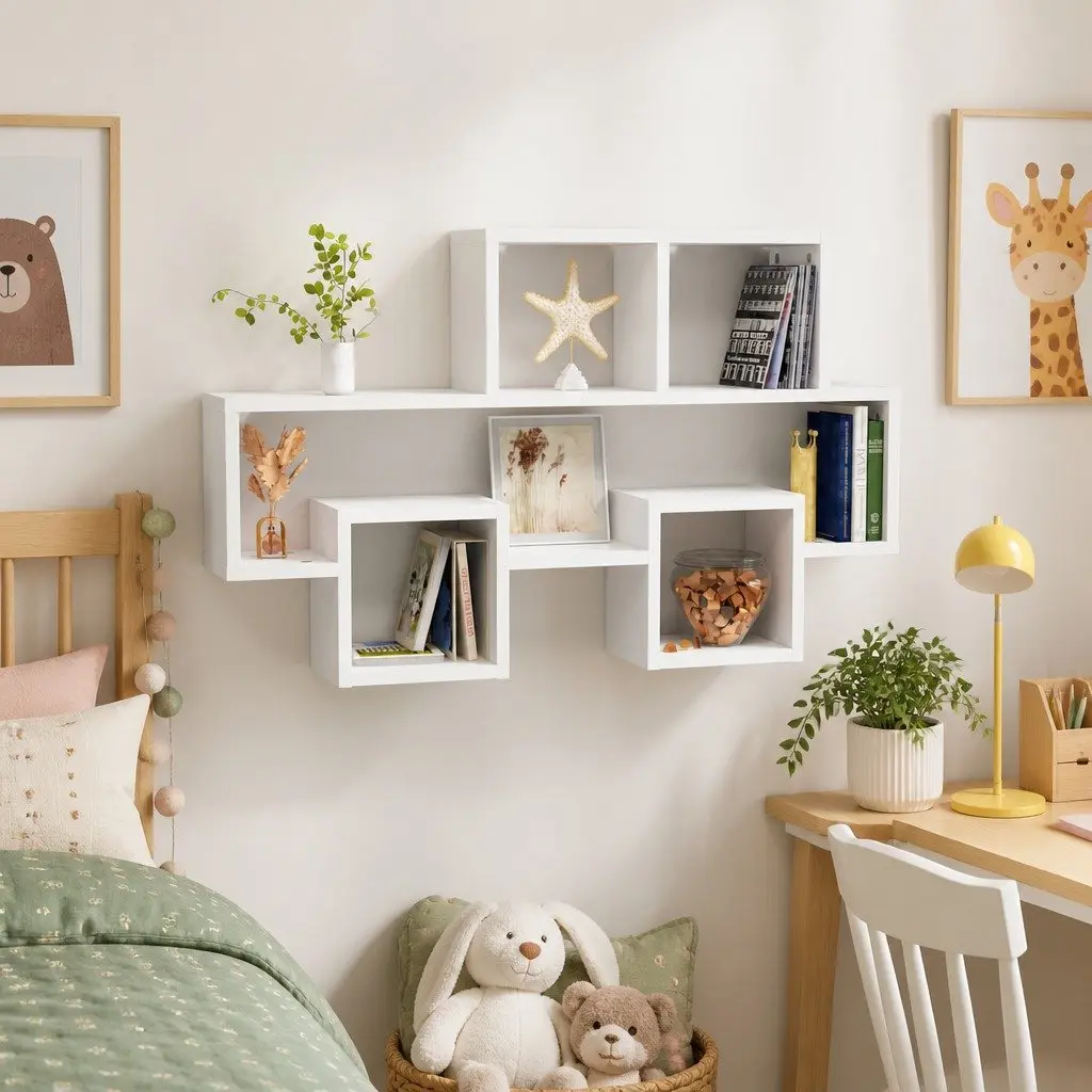 Car-Shaped Wall Shelf White Storage Organiser 82 x 15 x 51 cm