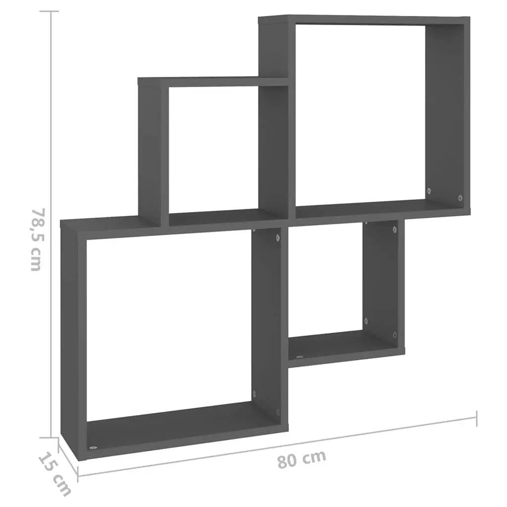 Wall Cube Shelf Grey Open Compartments 80 x 15 x 78.5 cm Storage Display Hanging Shelving Unit