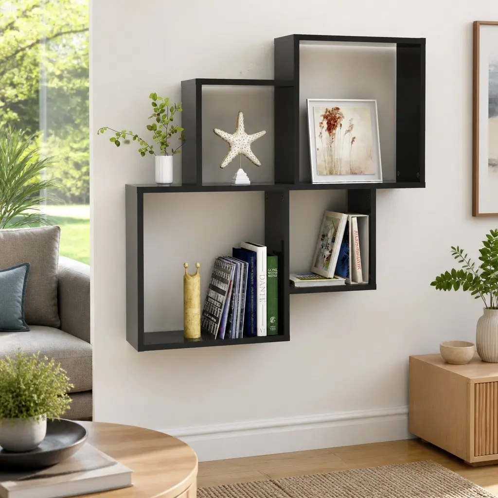 Wall Cube Shelf Grey Open Compartments 80W x 15D x 78.5H cm