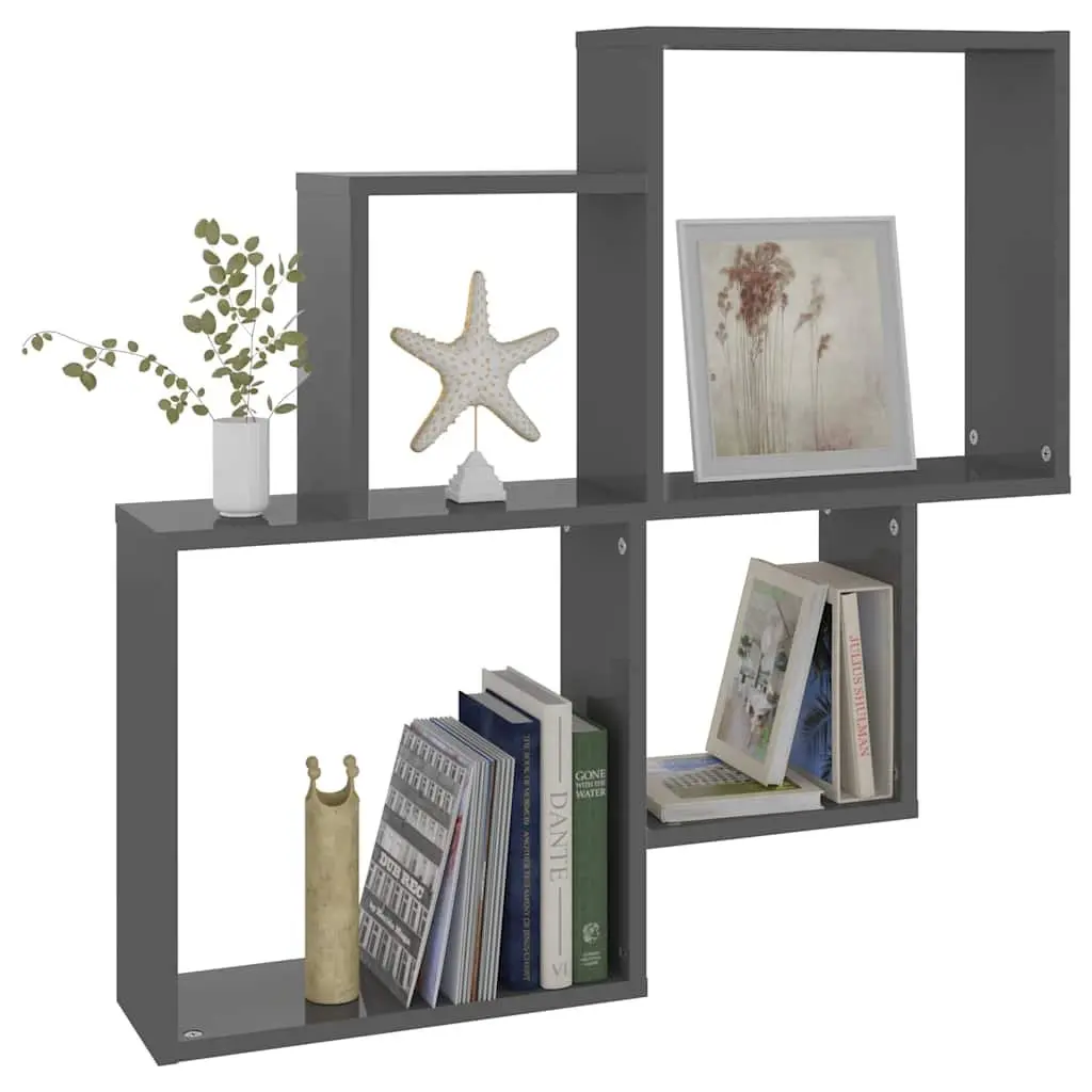 Wall Cube Shelf Grey Open Compartments 80W x 15D x 78.5H cm