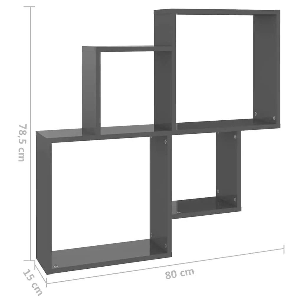 Wall Cube Shelf Grey Open Compartments 80W x 15D x 78.5H cm