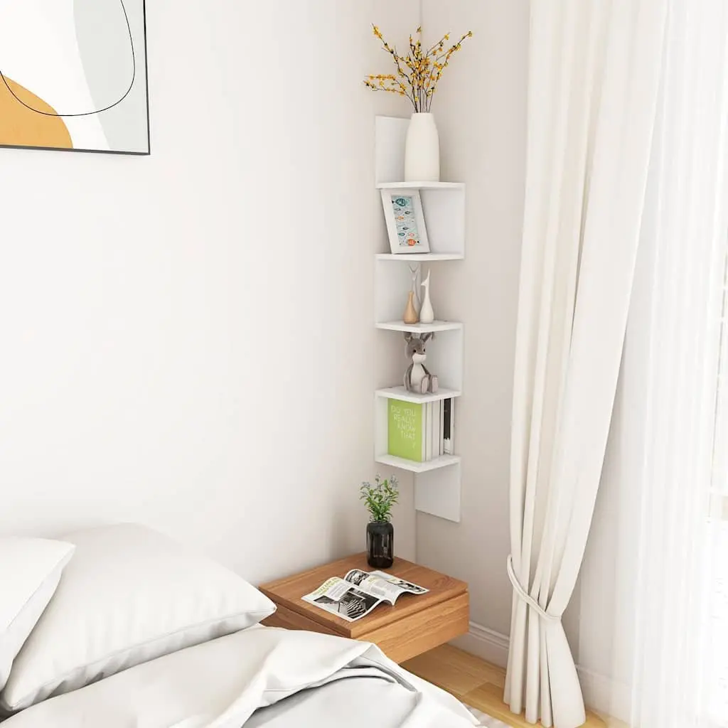 Wall Corner Shelf White Storage Display Unit Living Room Bedroom Kitchen