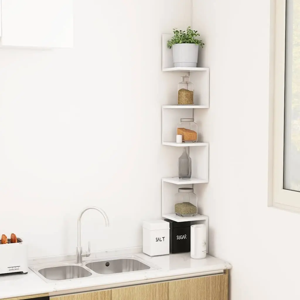 Wall Corner Shelf White Storage Display Unit Living Room Bedroom Kitchen