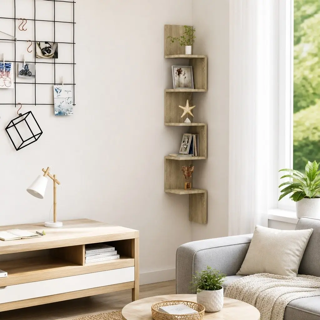 Wall Corner Shelf Brown Engineered Wood 20 x 20 x 127.5 cm