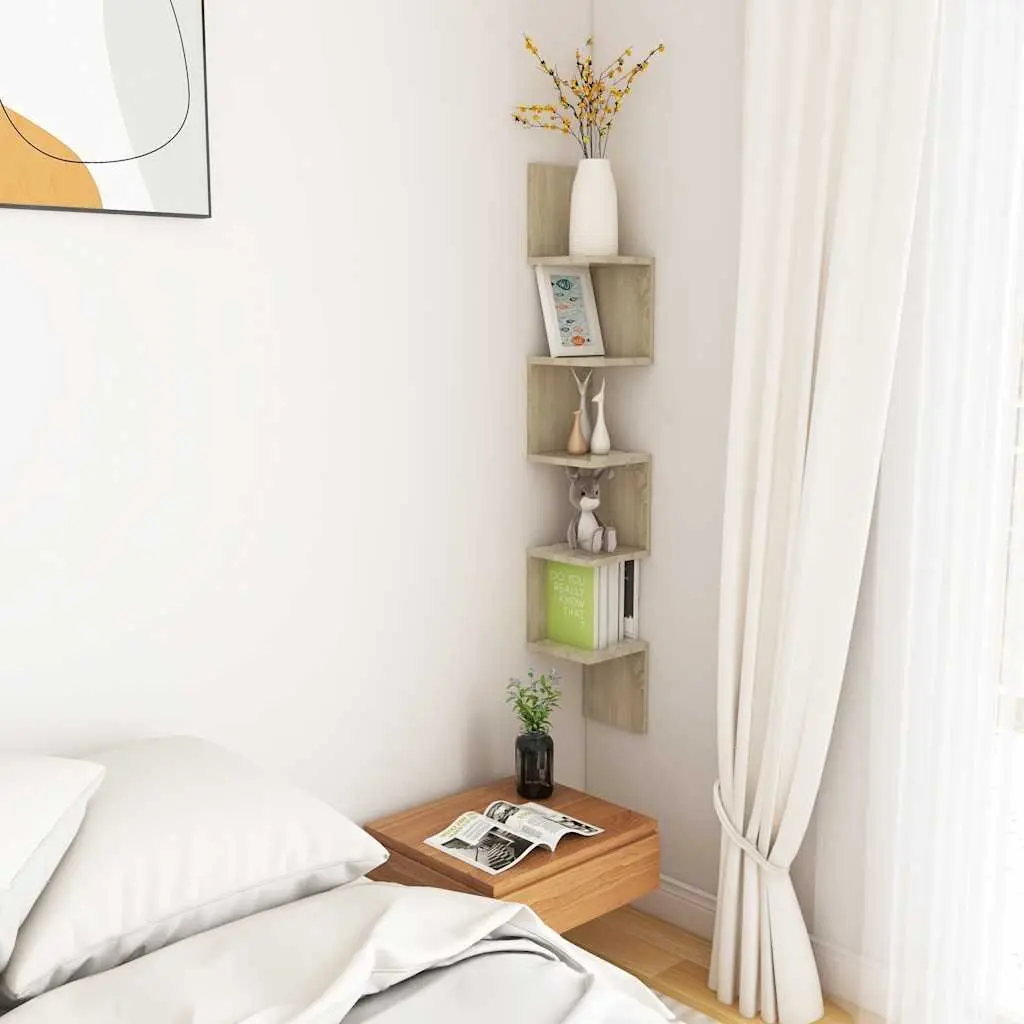 Wall Corner Shelf Brown Engineered Wood 20 x 20 x 127.5 cm