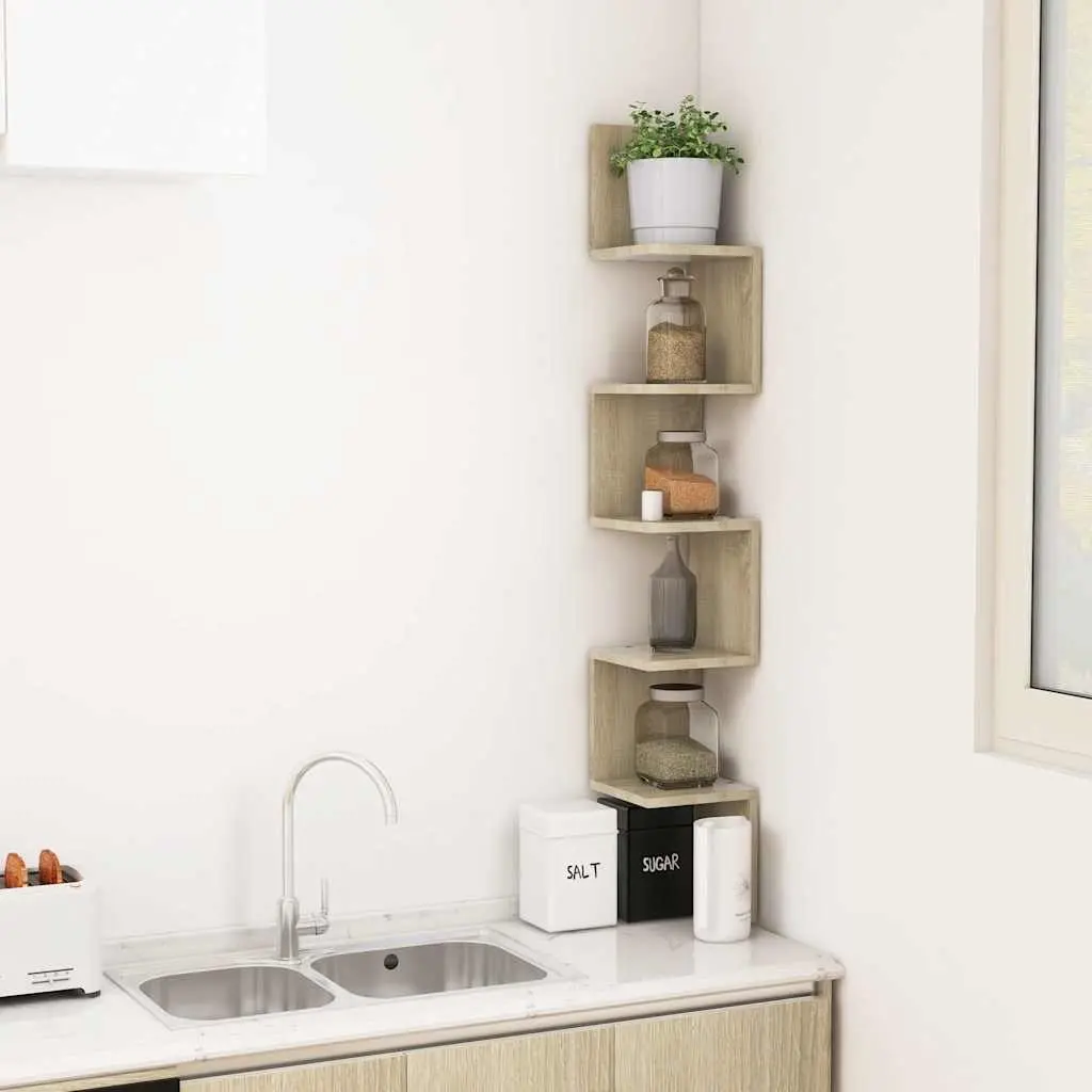 Wall Corner Shelf Brown Engineered Wood 20 x 20 x 127.5 cm