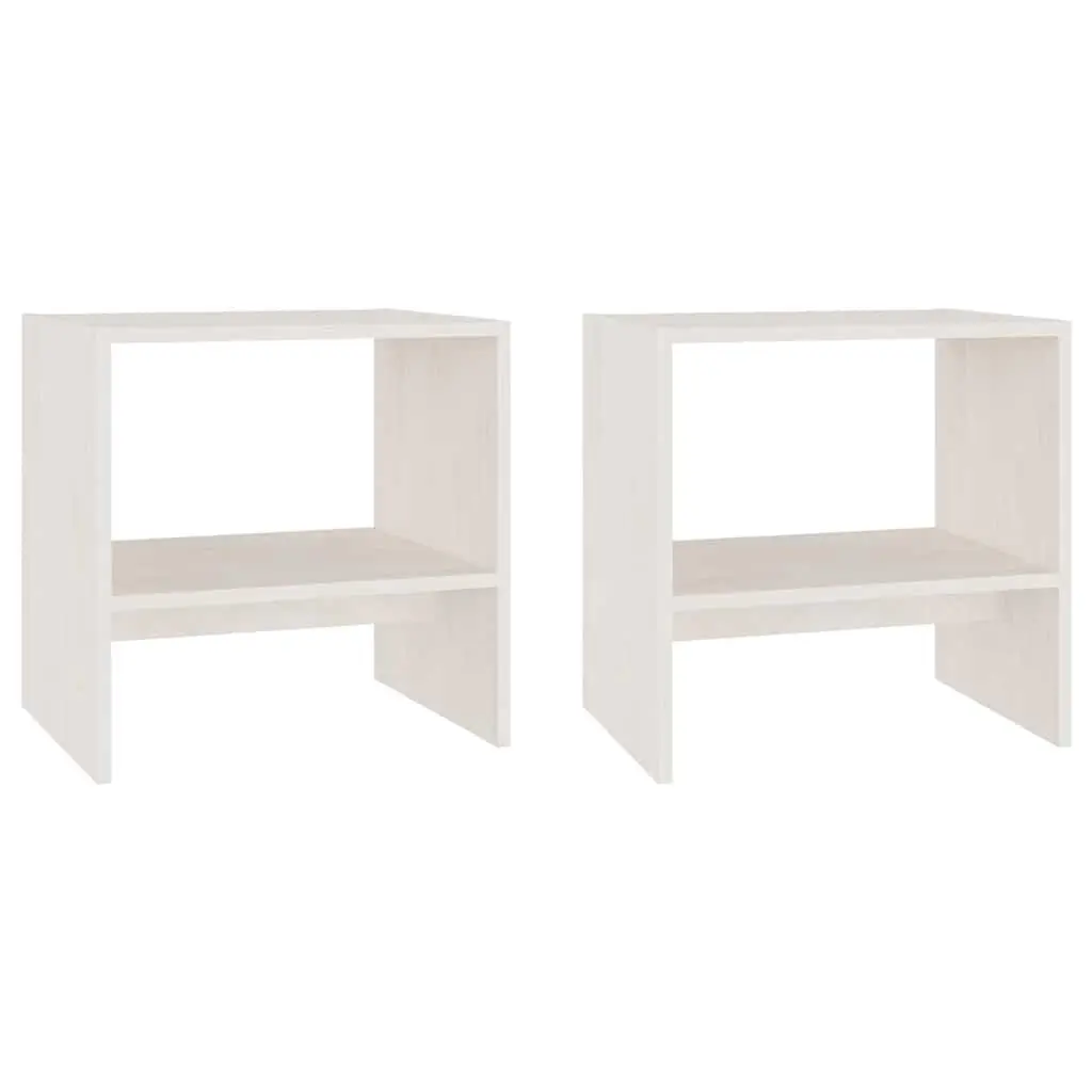 Bedside Cabinets White Solid Pinewood Nightstand 40 x 30.5 x 40 cm 2 Piece