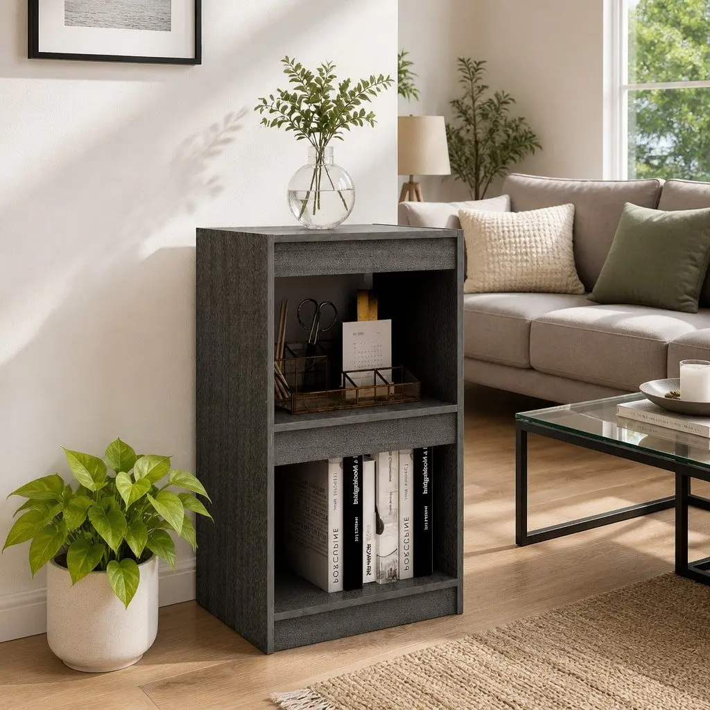 Book Cabinet Grey Solid Pinewood 40x30x71.5cm Storage Display Unit