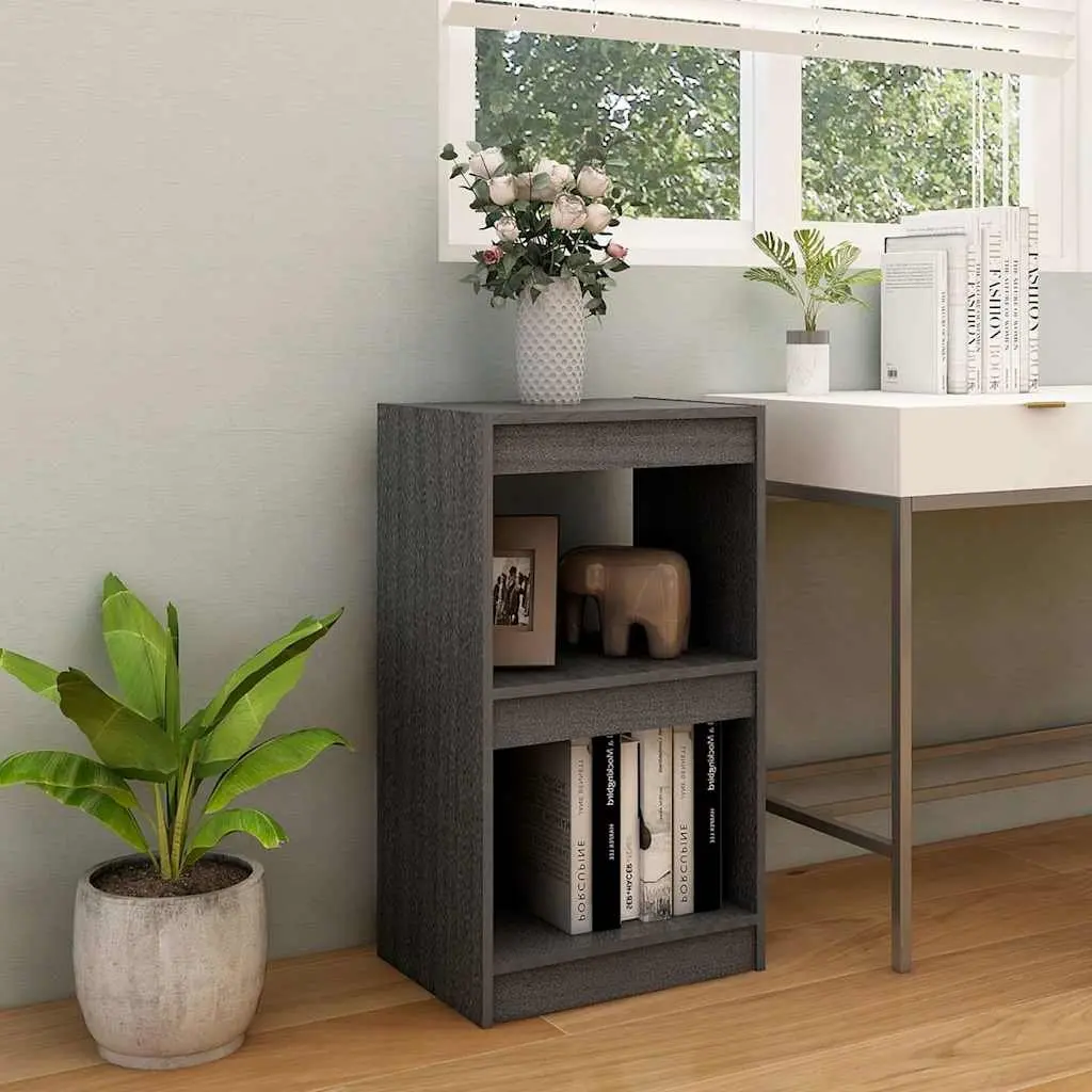 Book Cabinet Grey Solid Pinewood 40x30x71.5cm Storage Display Unit