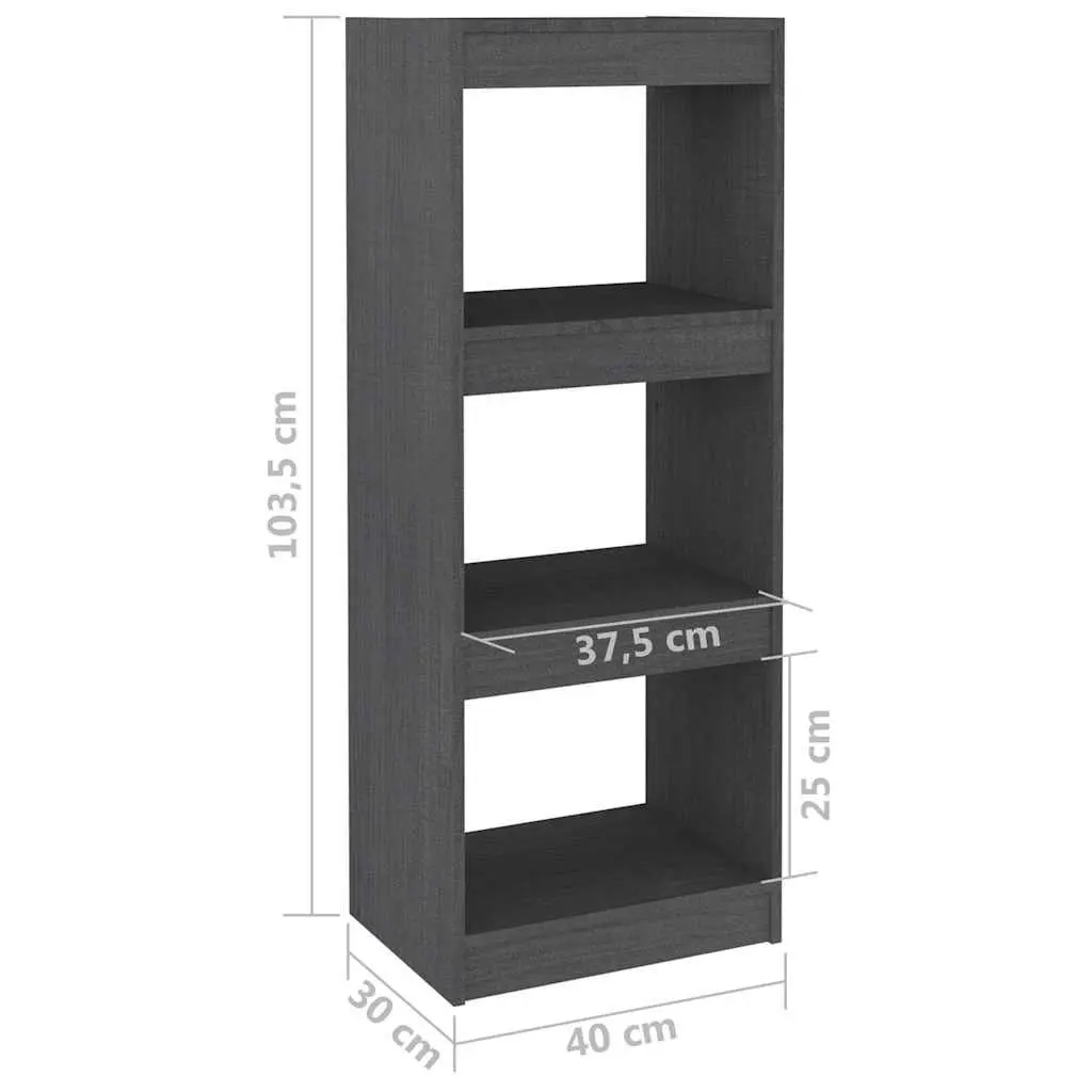 Book Cabinet Room Divider Grey Solid Pinewood 40x30x103.5cm