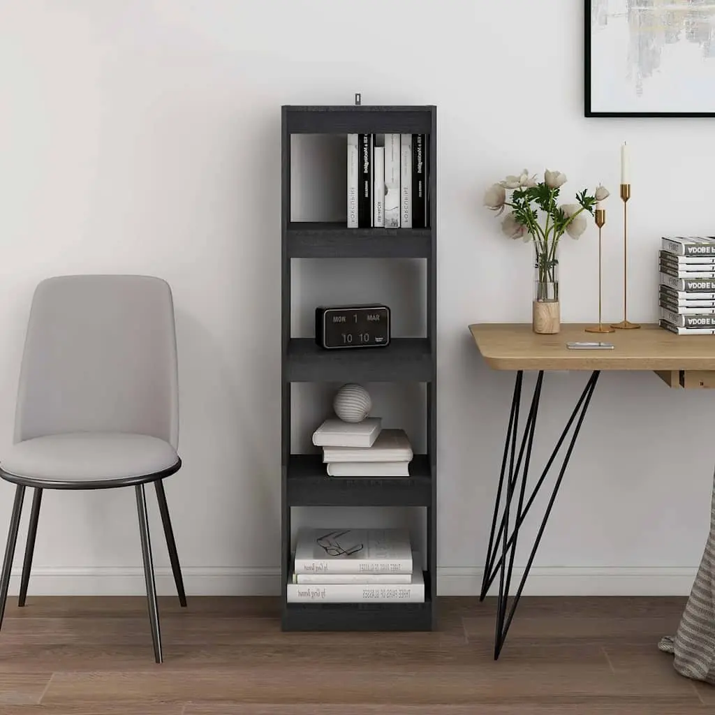 Book Cabinet Room Divider Grey Pinewood Shelving Unit 40 x 30 x 135.5 cm