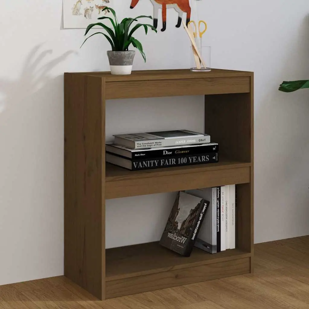 Book Cabinet Room Divider Honey Brown Solid Pinewood Bookshelf 60W x 30D x 71.5H cm