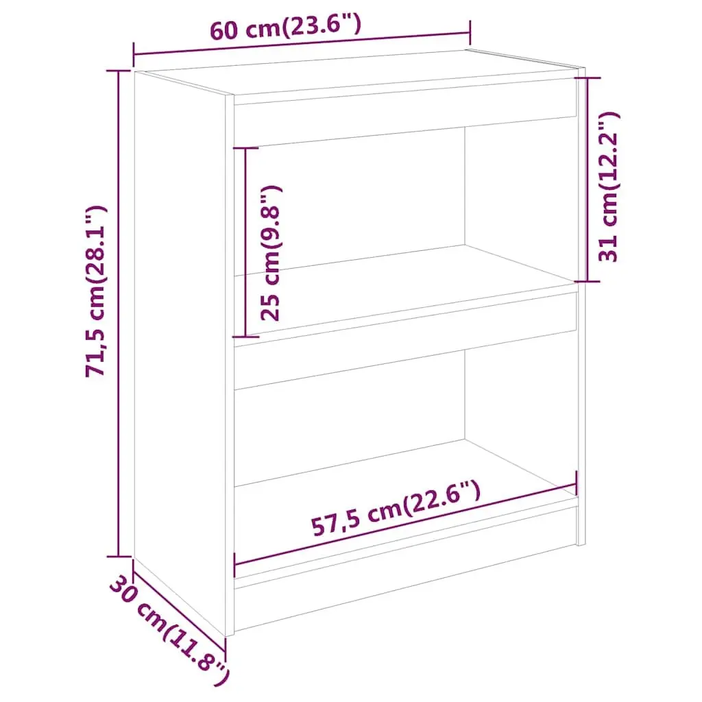 Book Cabinet Room Divider Honey Brown Solid Pinewood Bookshelf 60W x 30D x 71.5H cm
