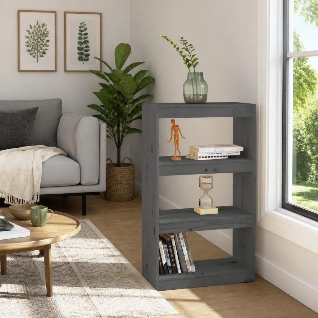 Book Cabinet Room Divider Grey 60x30x103.5 cm Solid Pine Wood Shelf Storage