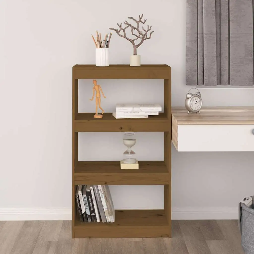 Book Cabinet Room Divider Honey Brown Wooden Bookshelf 3 Compartments Storage