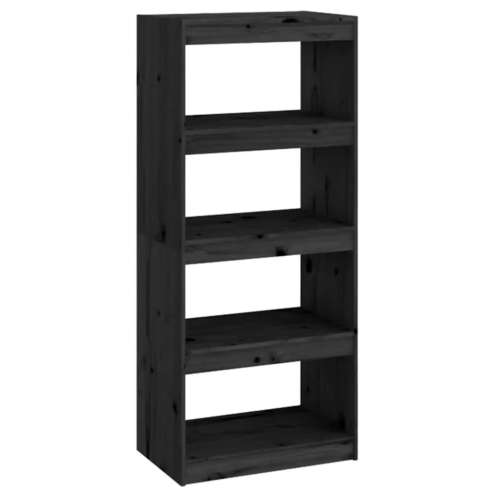 Book Cabinet Room Divider Black Solid Wood Pine Shelving Unit 60 x 30 x 135.5 cm