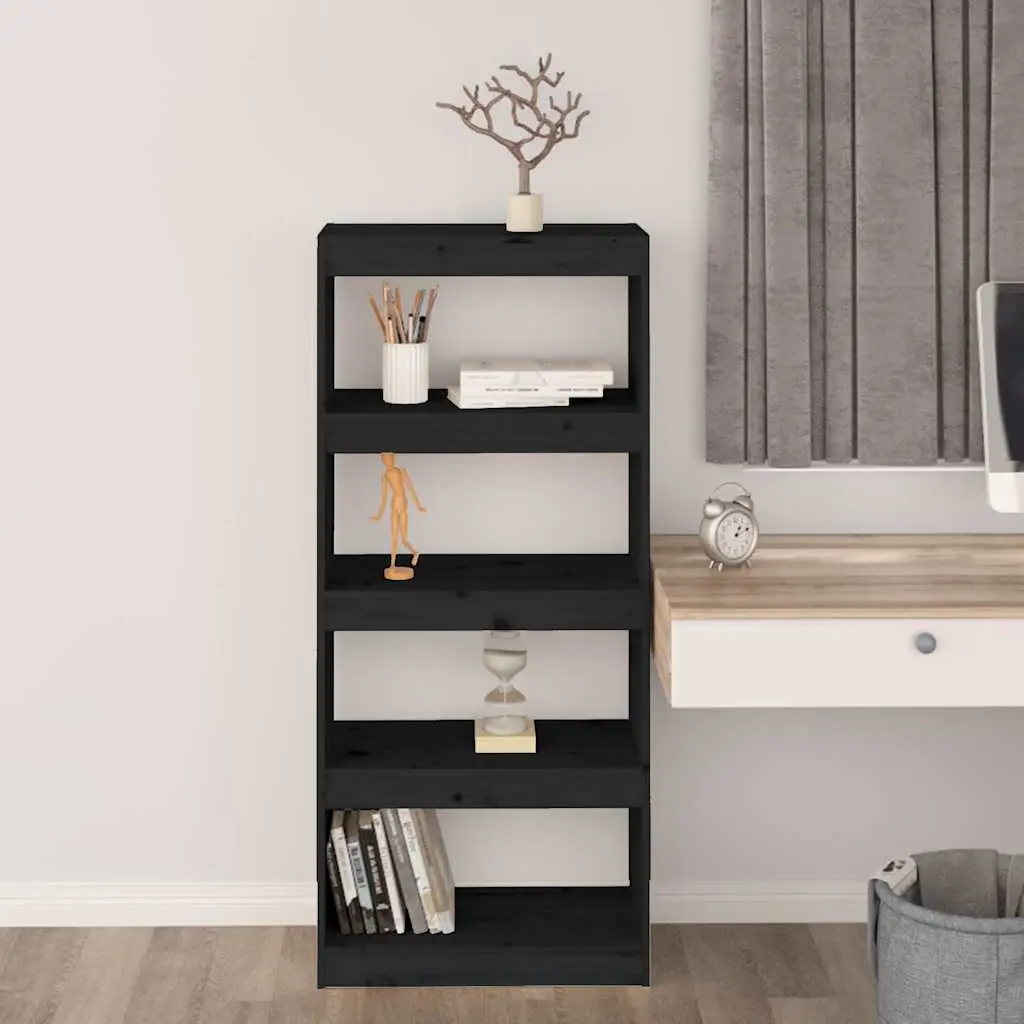 Book Cabinet Room Divider Black Solid Wood Pine Shelving Unit 60 x 30 x 135.5 cm