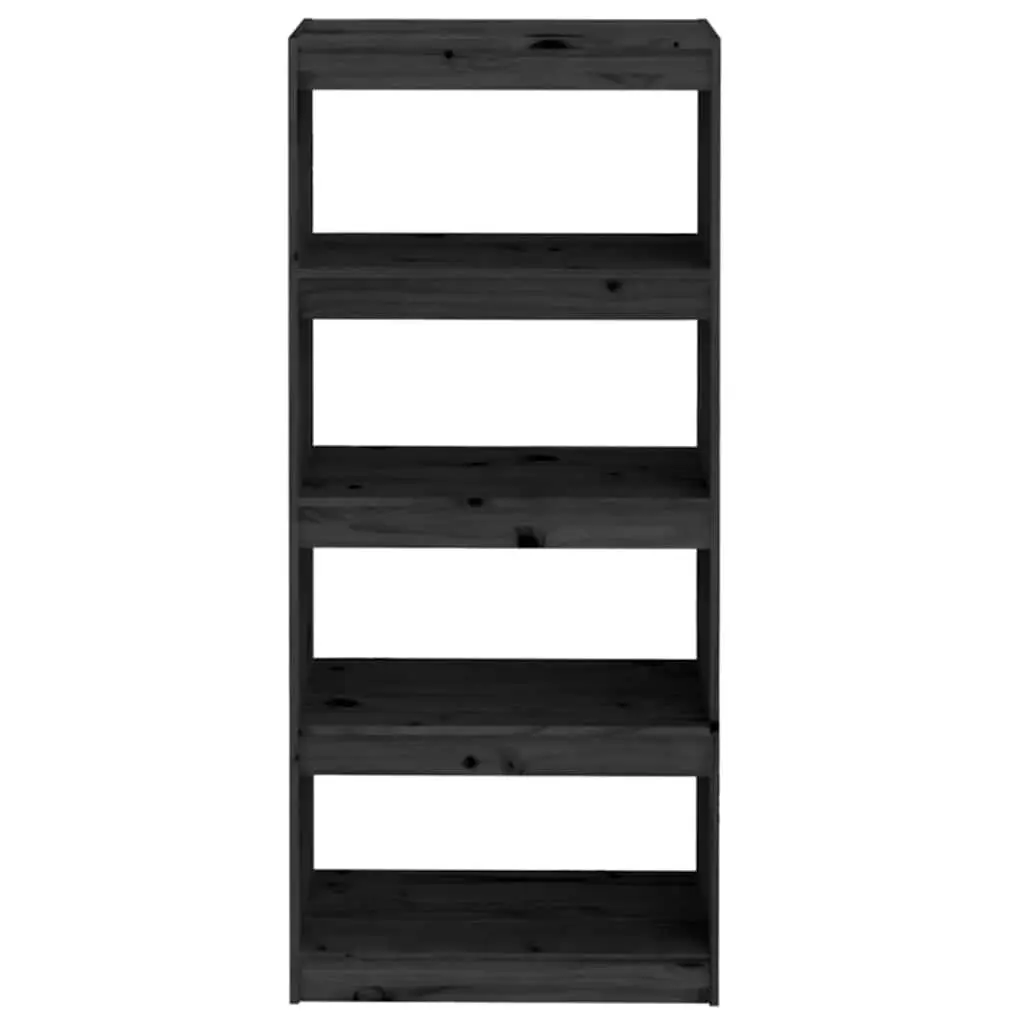 Book Cabinet Room Divider Black Solid Wood Pine Shelving Unit 60 x 30 x 135.5 cm