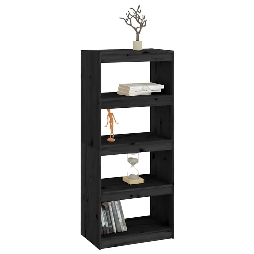 Book Cabinet Room Divider Black Solid Wood Pine Shelving Unit 60 x 30 x 135.5 cm