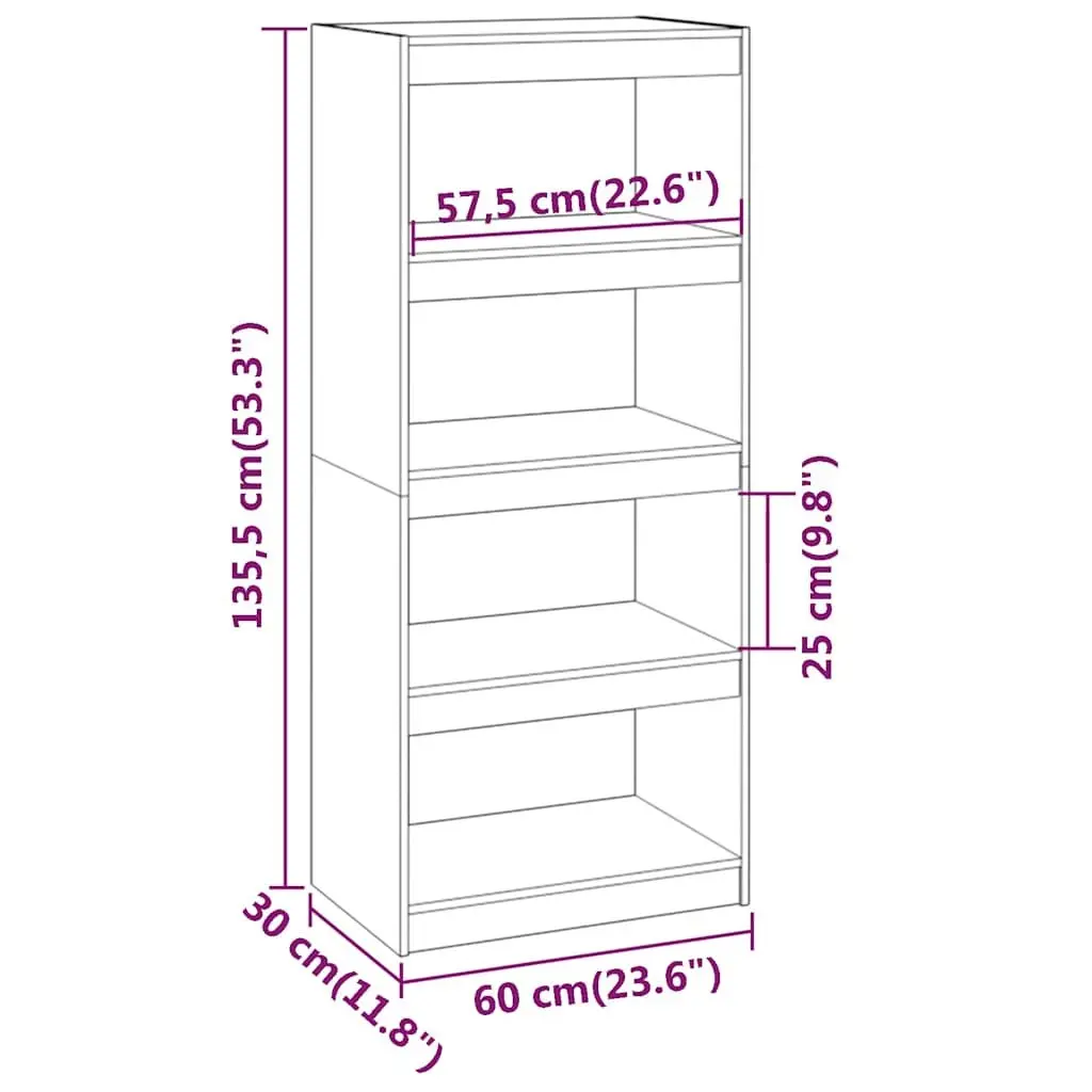 Book Cabinet Room Divider Black Solid Wood Pine Shelving Unit 60 x 30 x 135.5 cm