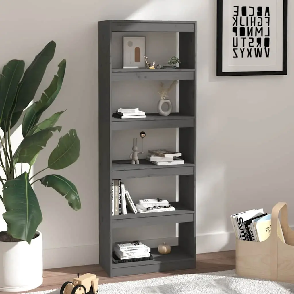 Book Cabinet Room Divider Bookcase Grey 60x30x167.5 cm Solid Pine Wood Shelf