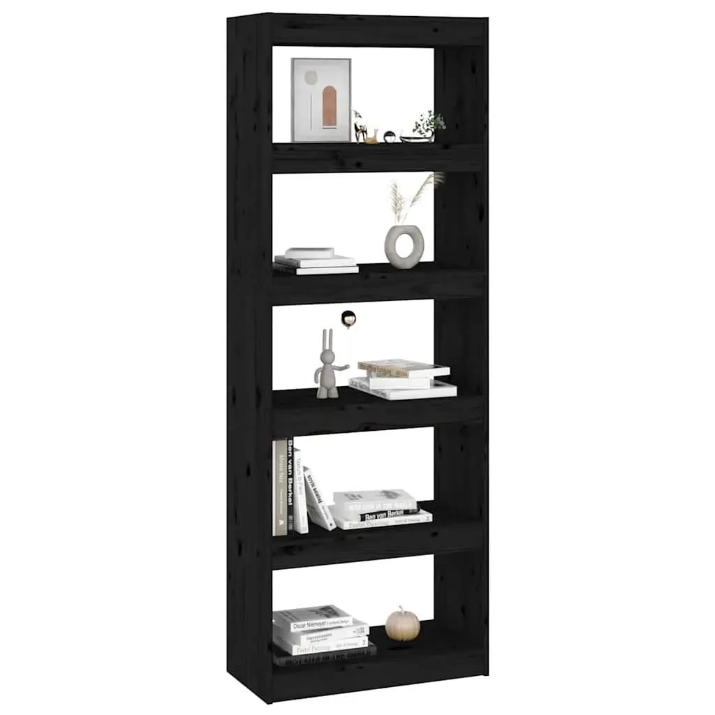 Book Cabinet Room Divider Black Solid Pine Wood 60x30x167.5 cm
