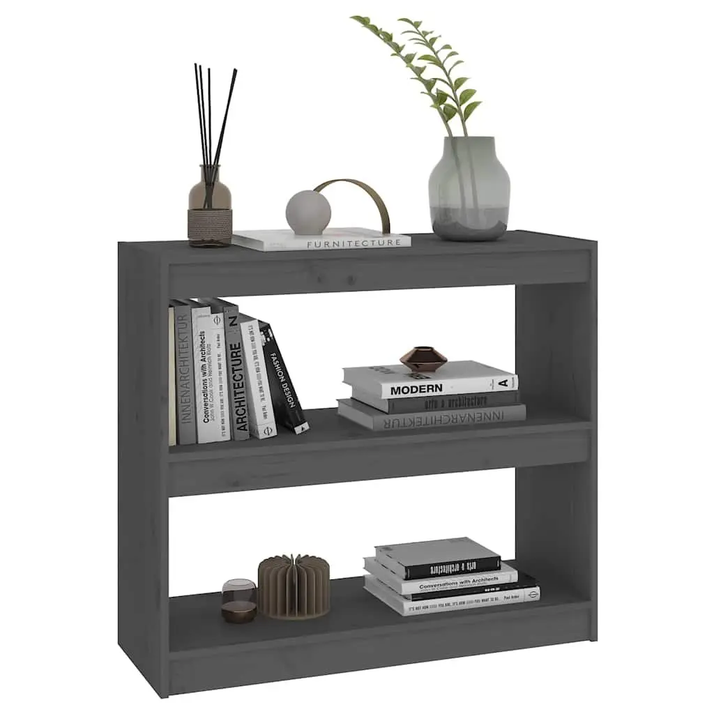 Book Cabinet Room Divider Grey Solid Wood Pine Shelving Storage