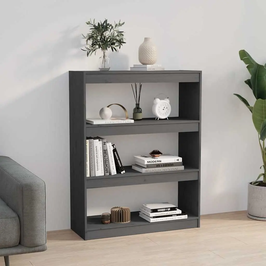 Grey Solid Pine Wood Organizer with 3 Storage Areas