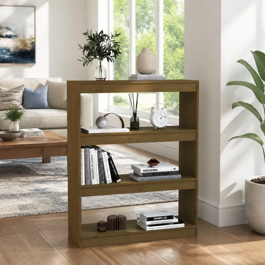 Book Cabinet Room Divider Honey Brown Wooden Shelving Unit Storage Organizer