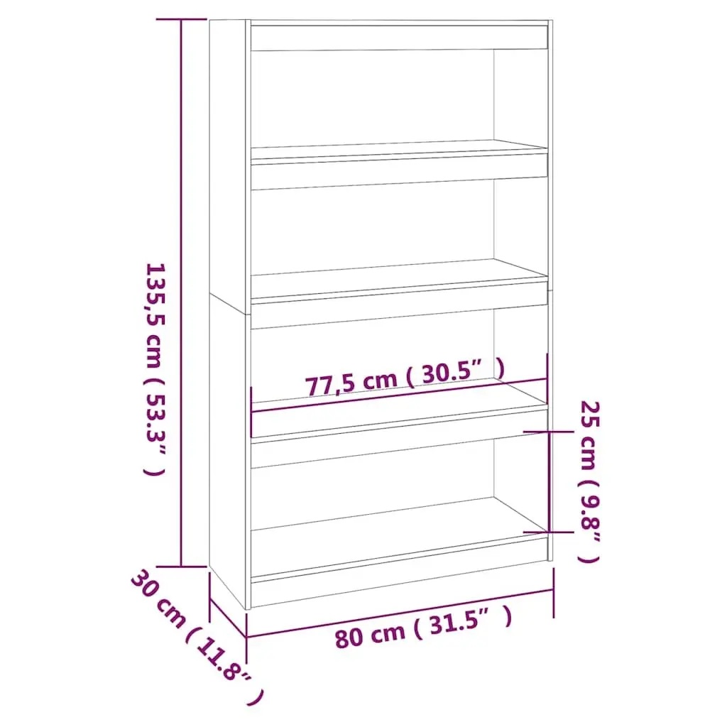 Book Cabinet Room Divider White Solid Pine Wood 80x30x135.5cm