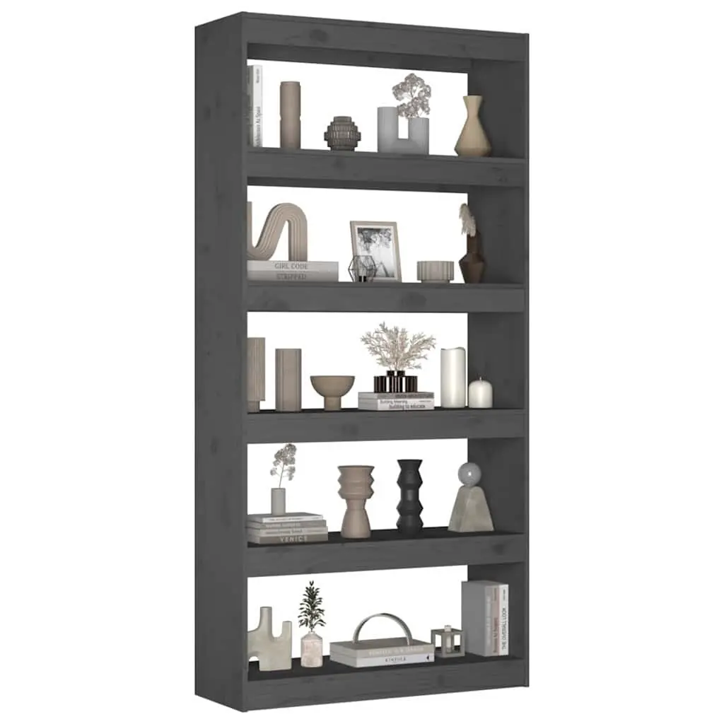 Book Cabinet Room Divider Grey Solid Pine Wood 80x30x167.4 cm