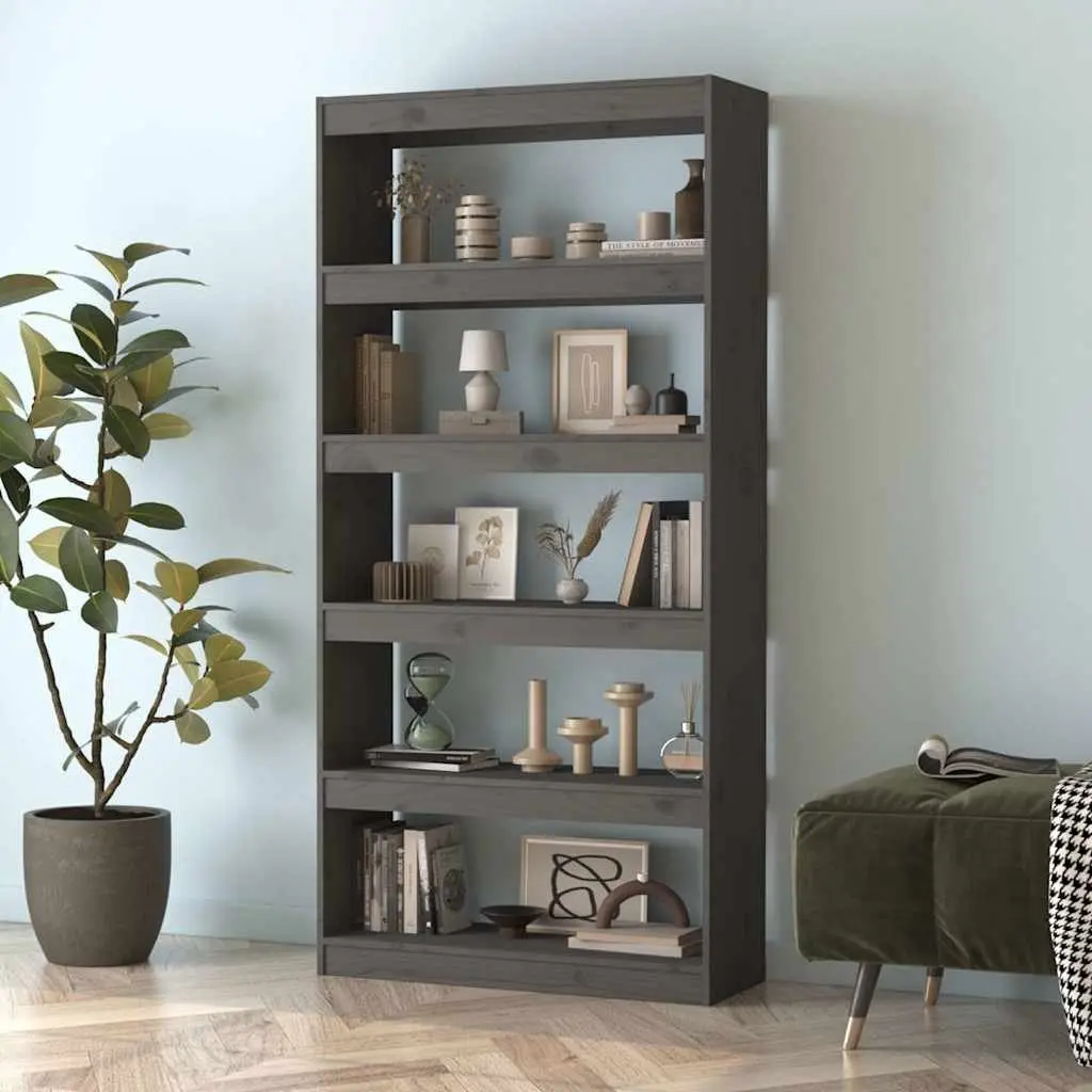 Book Cabinet Room Divider Grey Solid Pine Wood 80x30x167.4 cm