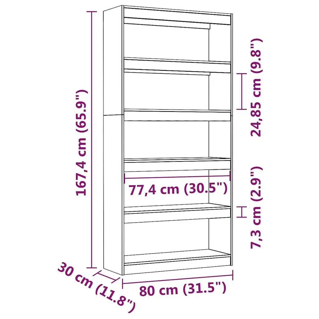Book Cabinet Room Divider Grey Solid Pine Wood 80x30x167.4 cm