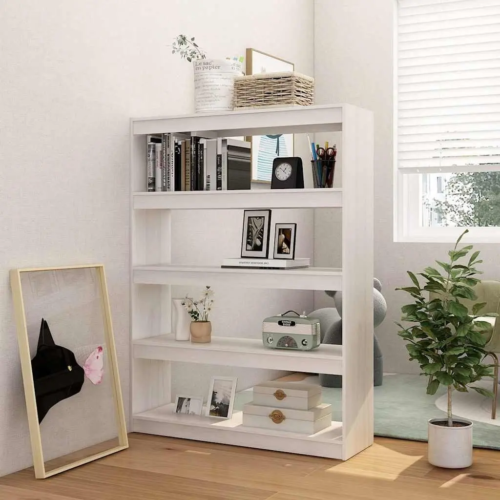 Book Cabinet Room Divider White Solid Pinewood 100x30x135.5cm