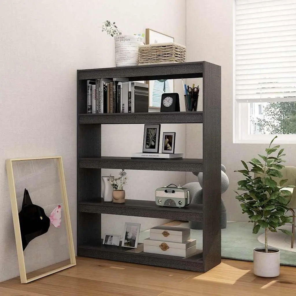 Book Cabinet Room Divider Grey Solid Pinewood 100x30x135.5 cm
