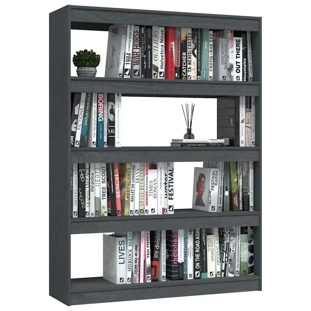 Book Cabinet Room Divider Grey Solid Pinewood 100x30x135.5 cm