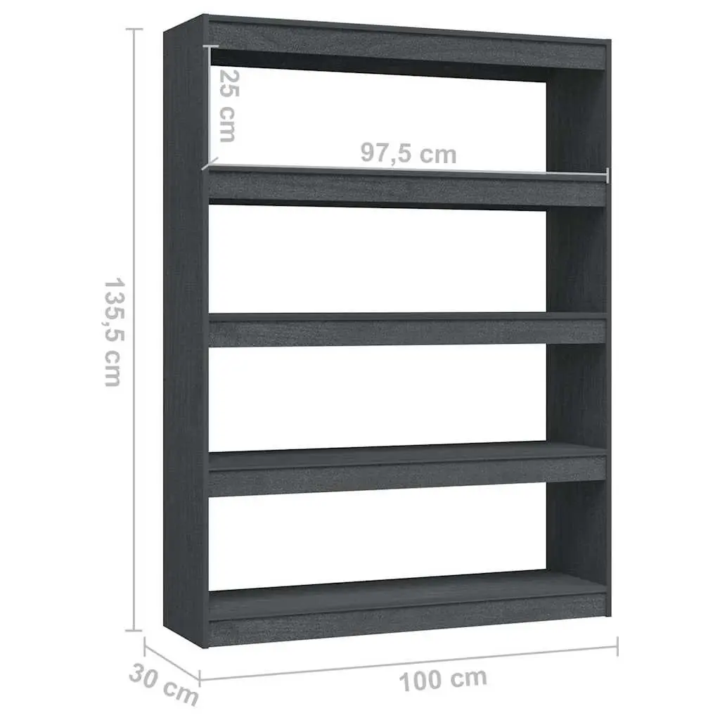 Book Cabinet Room Divider Grey Solid Pinewood 100x30x135.5 cm