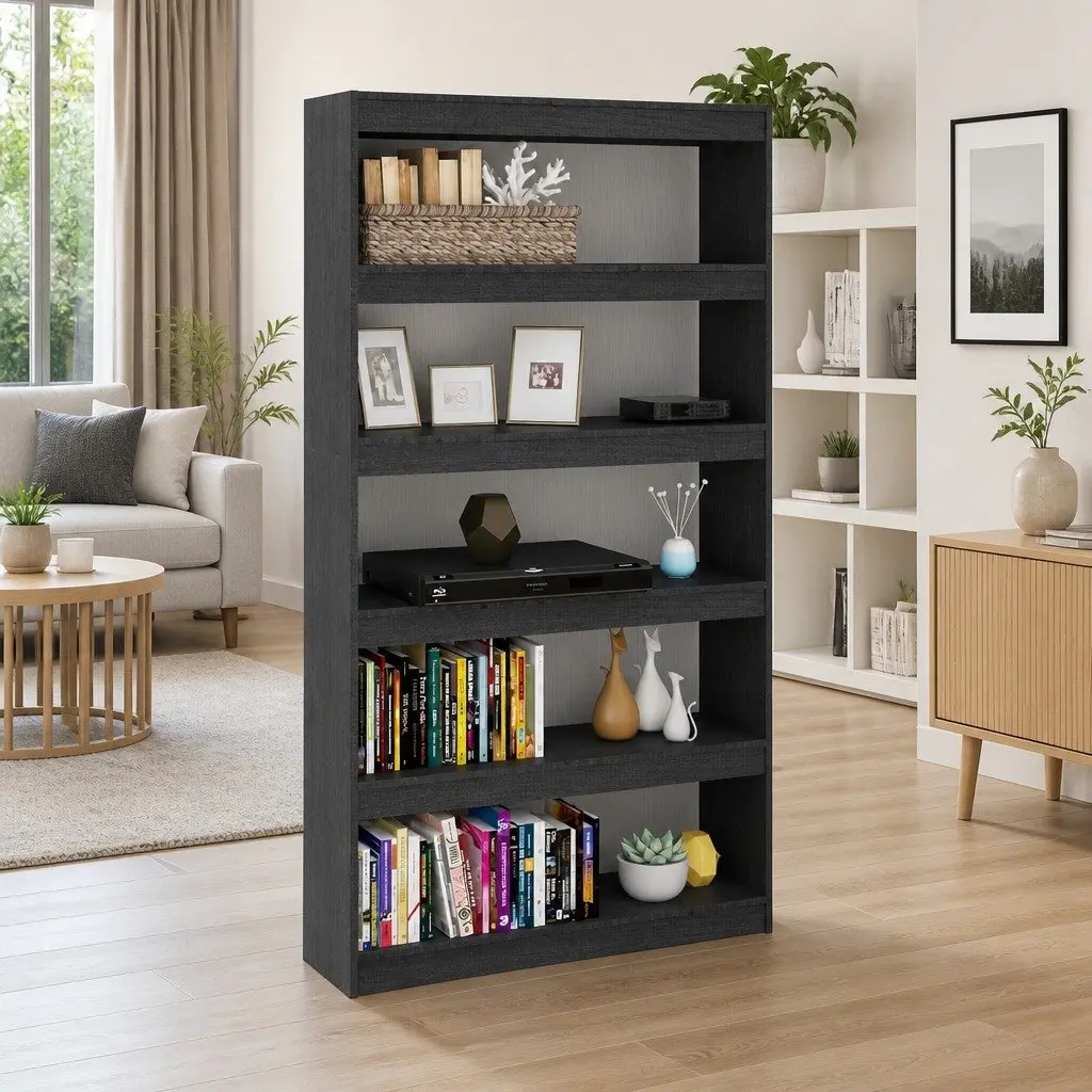 Book Cabinet Room Divider Grey Solid Pinewood Storage Shelf 100x30x167.5 cm