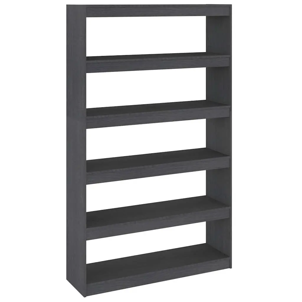 Book Cabinet Room Divider Grey Solid Pinewood Storage Shelf 100x30x167.5 cm